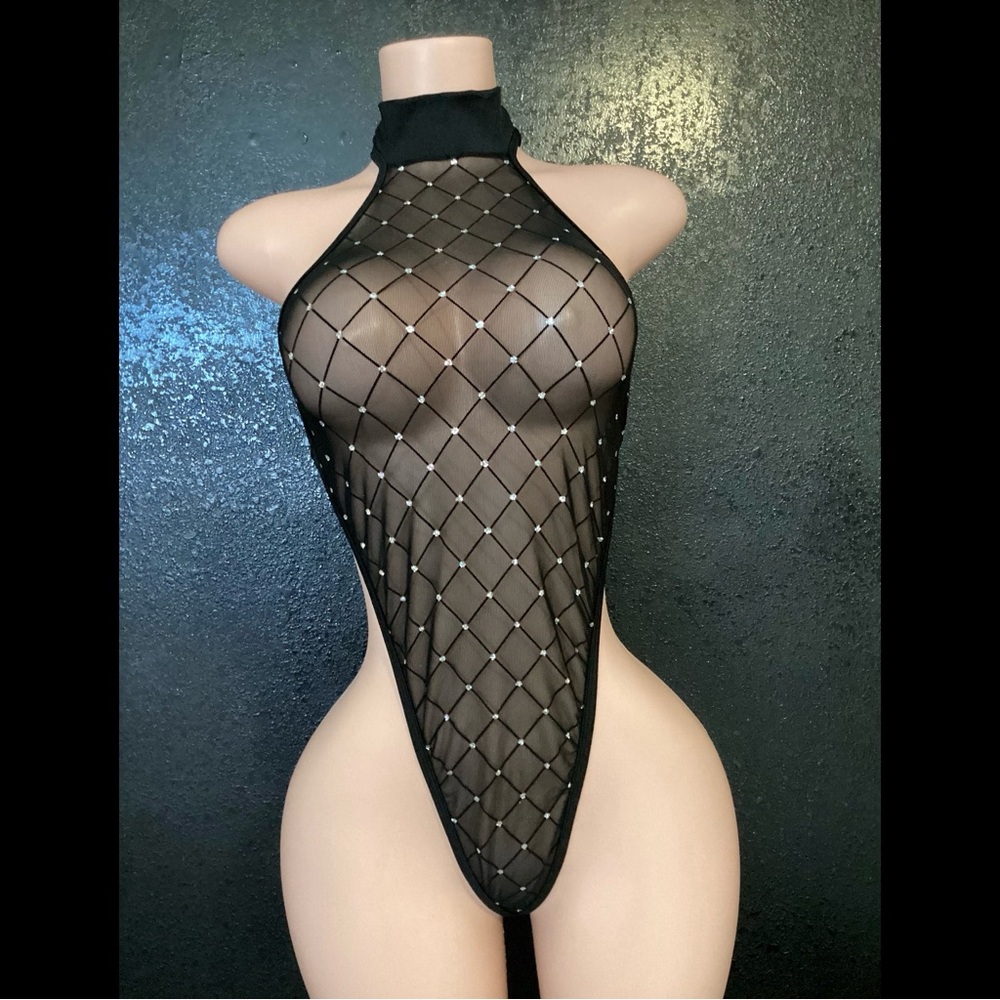 Chic Black Mesh Halter Bodysuit